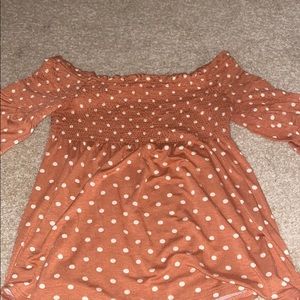 off the shoulder shirt w/flowy bottom